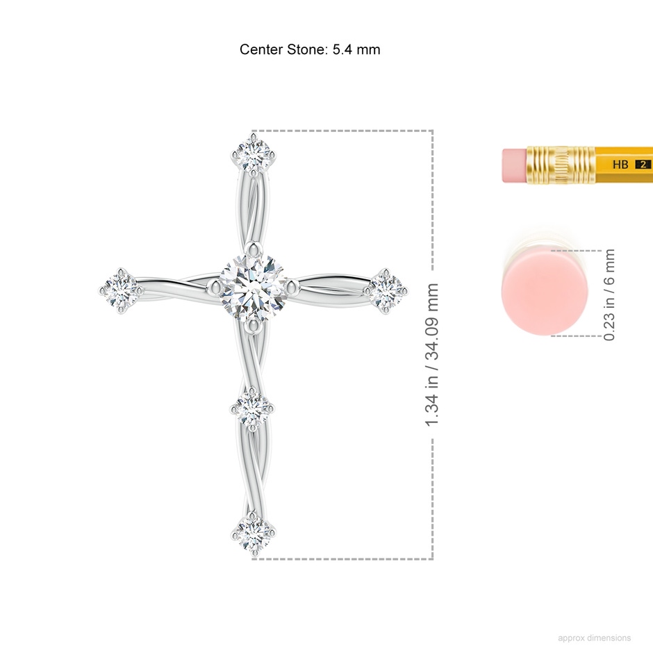 5.4mm FGVS Lab-Grown Diamond Braided Cross Pendant in 18K White Gold ruler