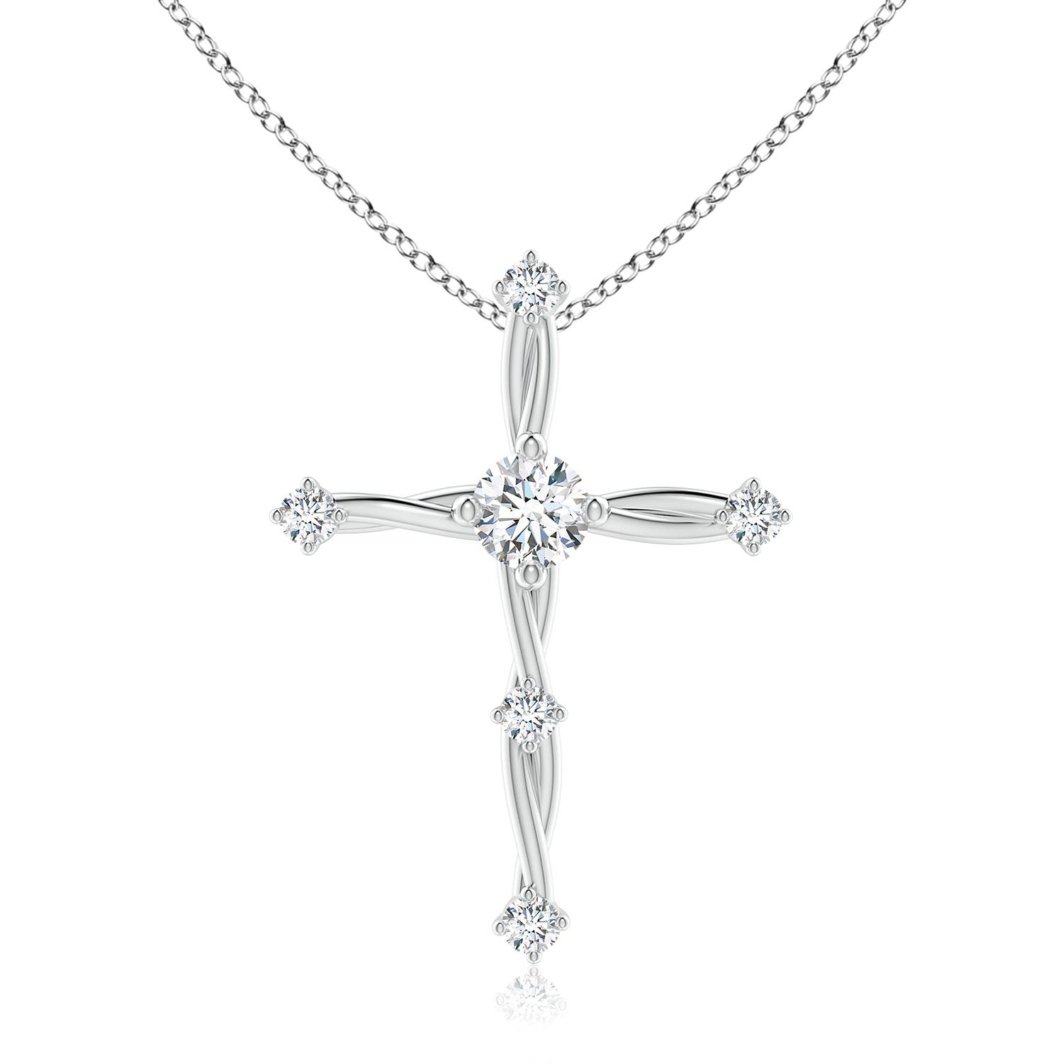 5.4mm FGVS Lab-Grown Diamond Braided Cross Pendant in White Gold