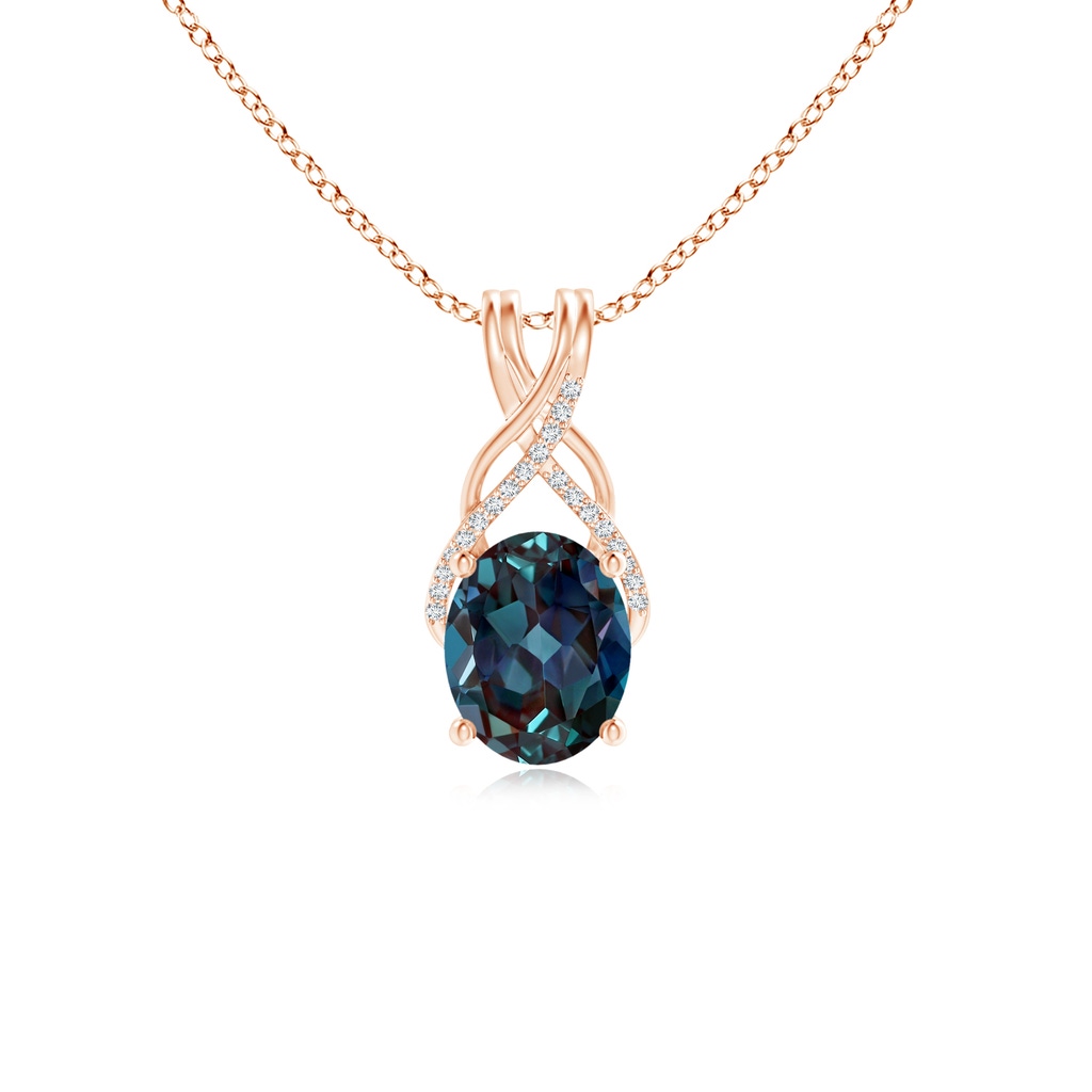 10x8mm Labgrown Oval Lab-Grown Alexandrite Criss Cross Pendant with Diamonds in Rose Gold