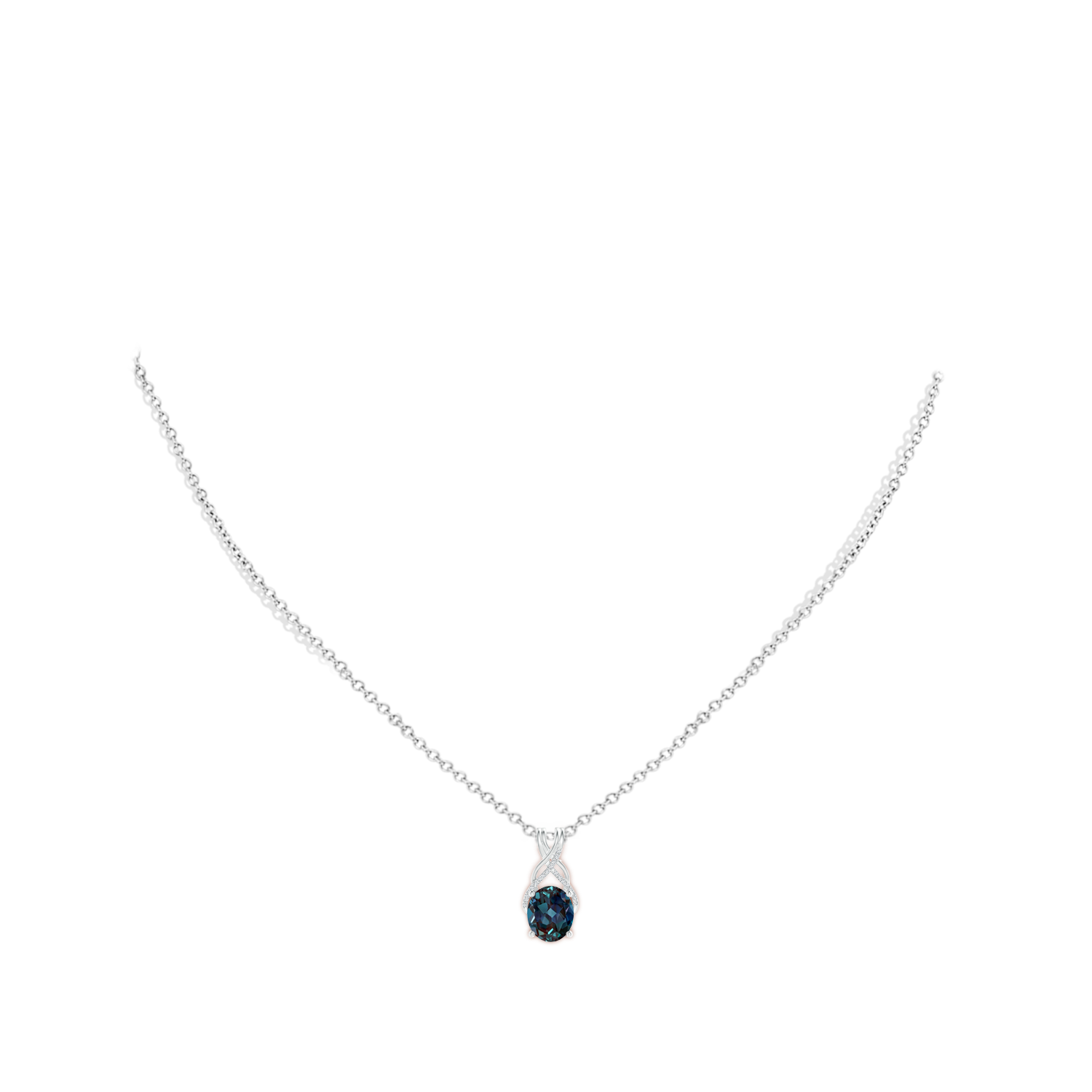10x8mm Labgrown Oval Lab-Grown Alexandrite Criss Cross Pendant with Diamonds in White Gold - body_neck