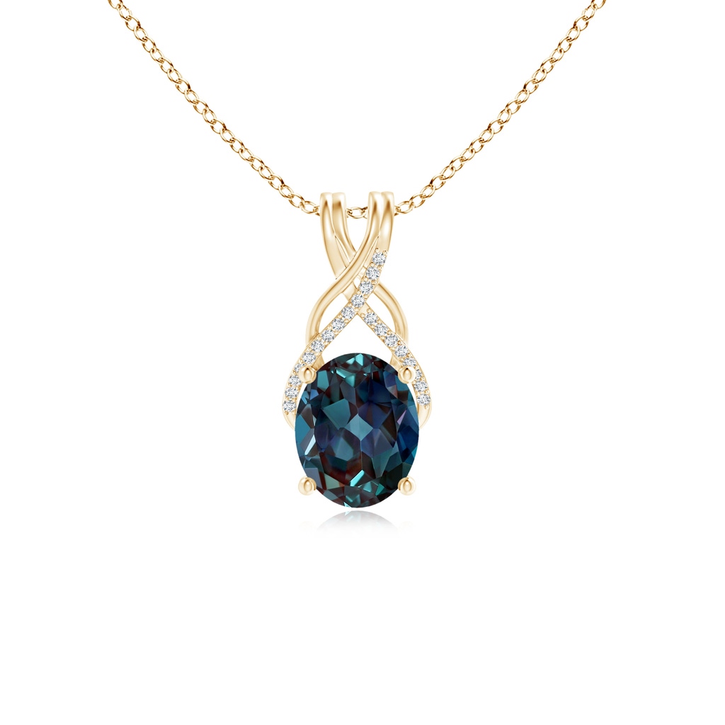 10x8mm Labgrown Oval Lab-Grown Alexandrite Criss Cross Pendant with Diamonds in Yellow Gold