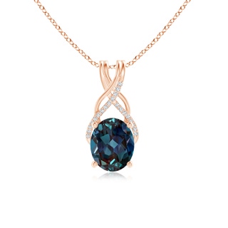 11x9mm Labgrown Oval Lab-Grown Alexandrite Criss Cross Pendant with Diamonds in 18K Rose Gold