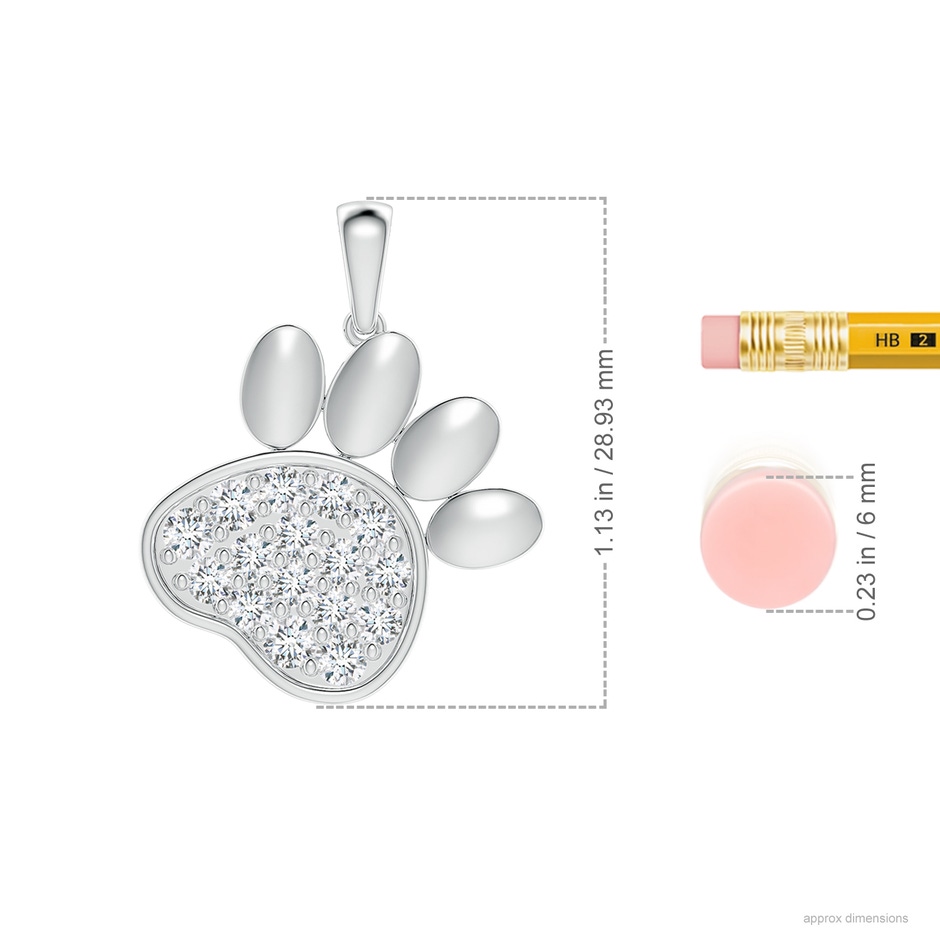 2.6mm FGVS Lab-Grown Pavé-Set Diamond Paw Print Pendant in S999 Silver ruler