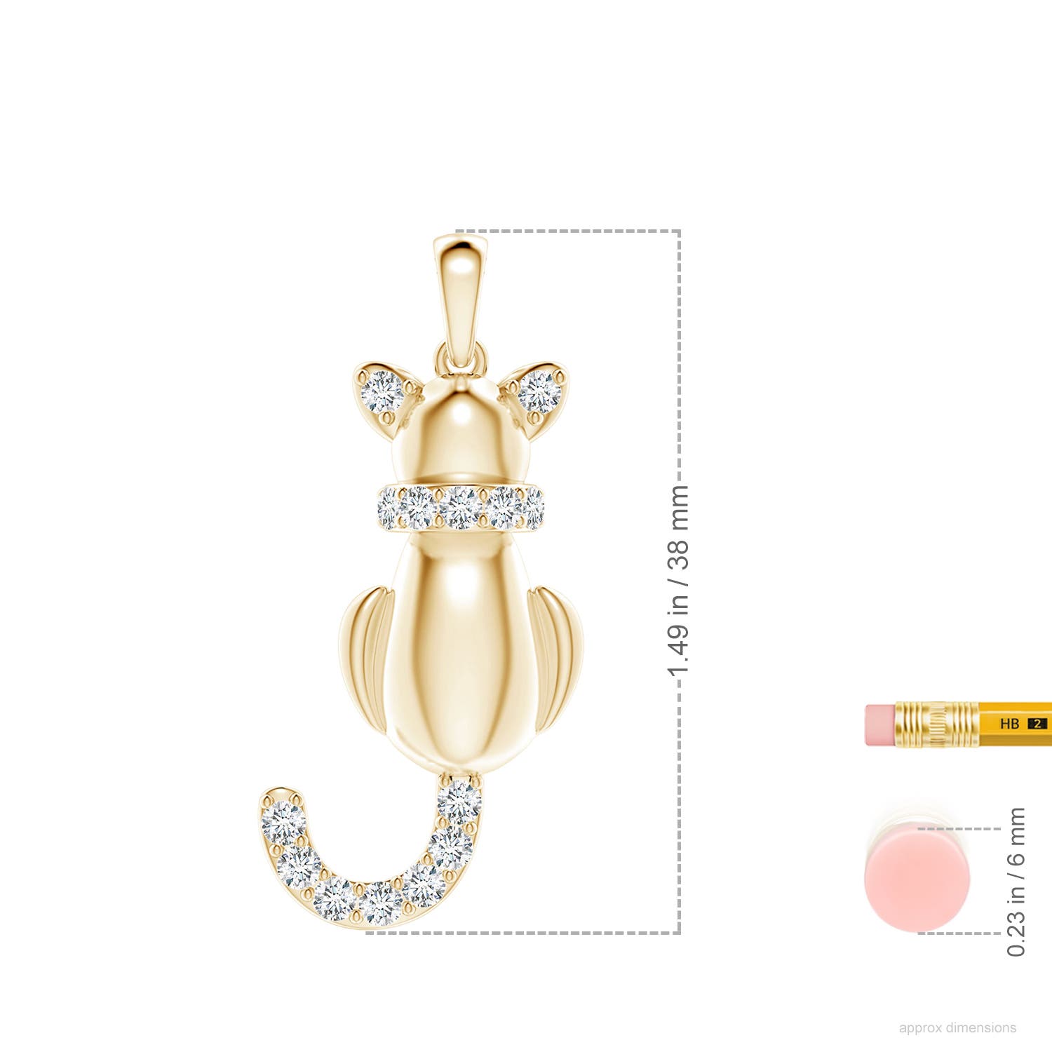 2.3mm FGVS Lab-Grown Classic Diamond Cat Pendant in Yellow Gold - ruler