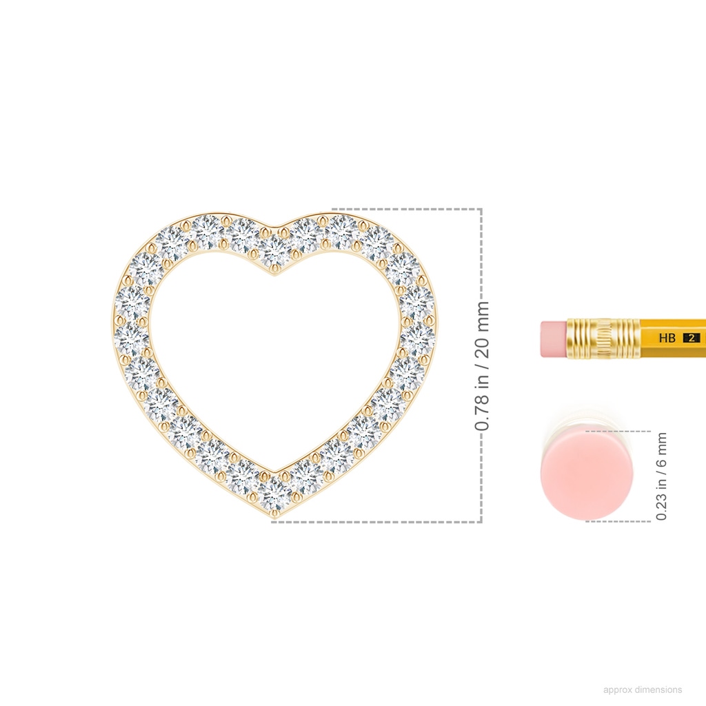 2.2mm FGVS Lab-Grown Prong-Set Diamond Open Heart Pendant in Yellow Gold ruler