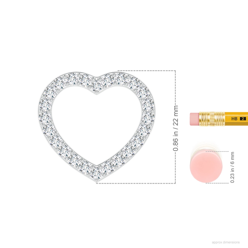 2.45mm FGVS Lab-Grown Prong-Set Diamond Open Heart Pendant in 18K White Gold ruler