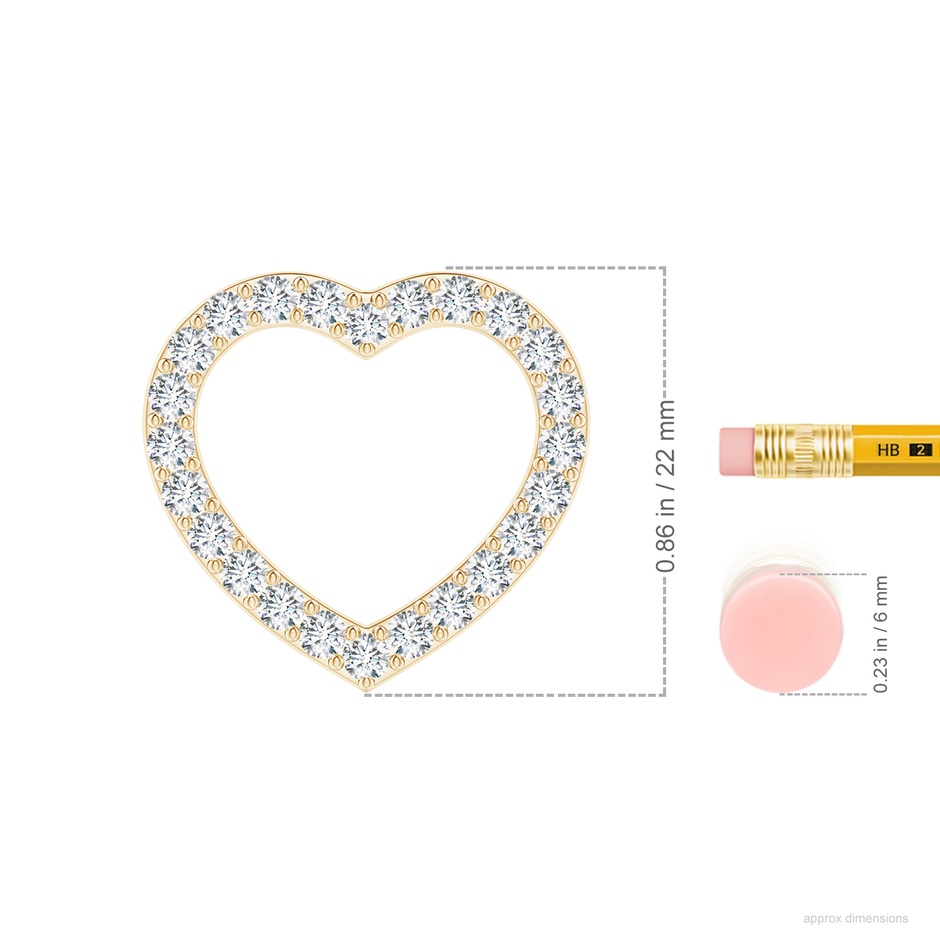 2.45mm FGVS Lab-Grown Prong-Set Diamond Open Heart Pendant in Yellow Gold ruler