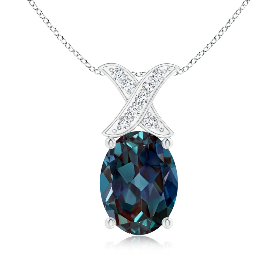 8x6mm Labgrown Oval Lab-Grown Alexandrite XO Pendant with Diamonds in 18K White Gold 