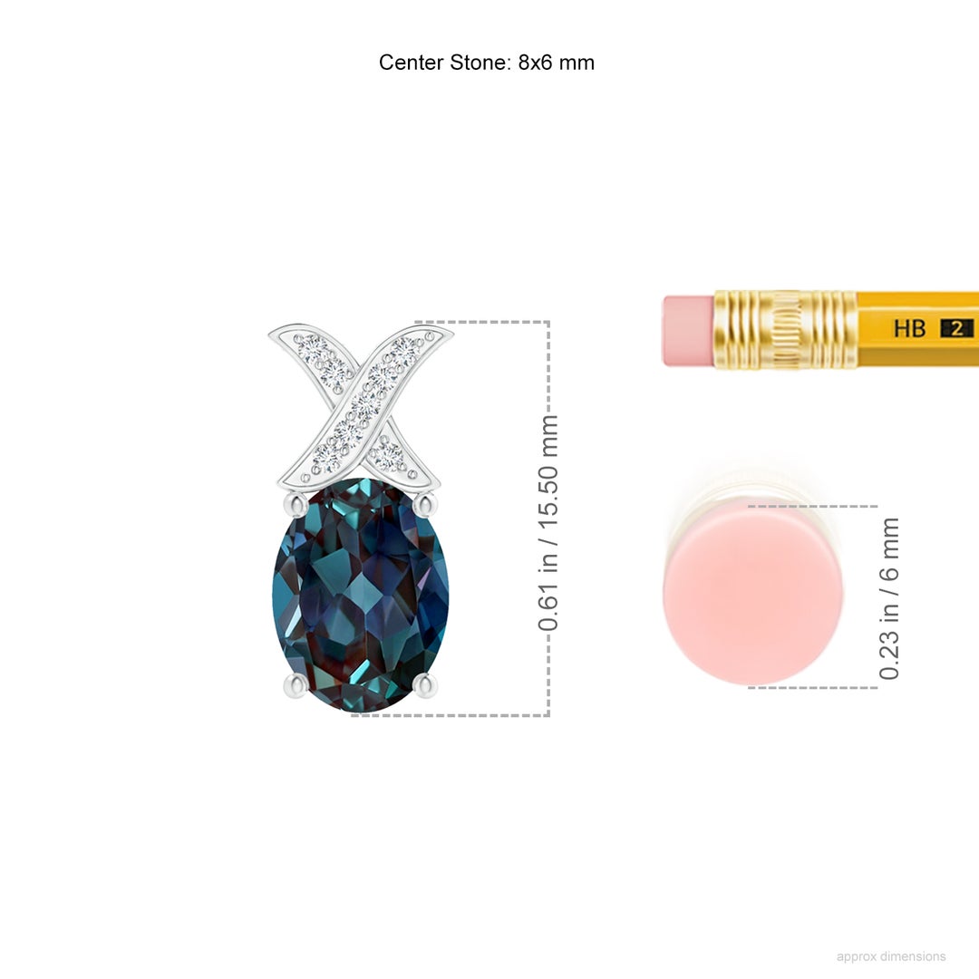 8x6mm Labgrown Oval Lab-Grown Alexandrite XO Pendant with Diamonds in White Gold - ruler