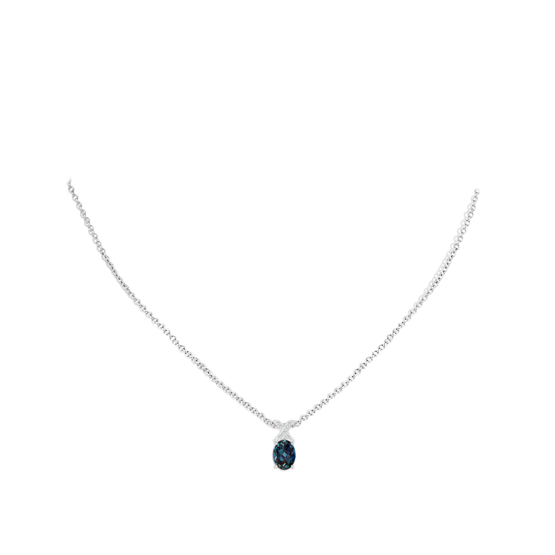 8x6mm Labgrown Oval Lab-Grown Alexandrite XO Pendant with Diamonds in White Gold - body_neck