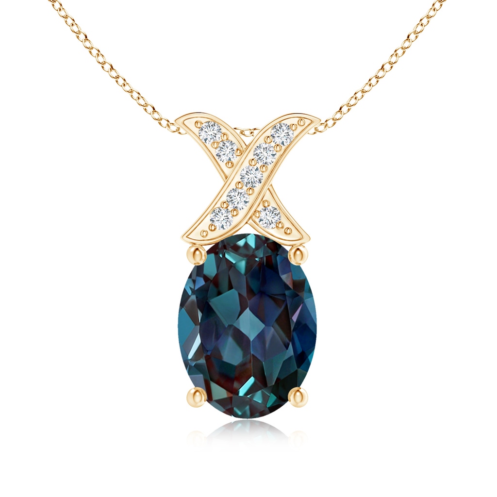 8x6mm Labgrown Oval Lab-Grown Alexandrite XO Pendant with Diamonds in Yellow Gold