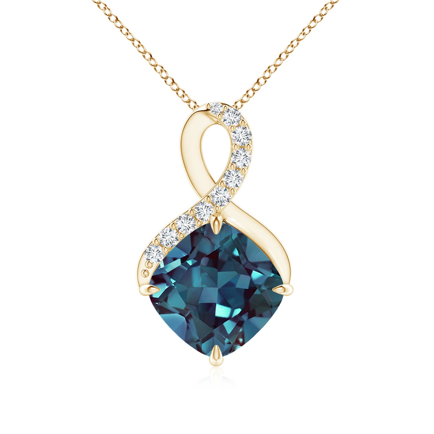 8mm Labgrown Claw-Set Lab-Grown Alexandrite Infinity Pendant with Diamonds in 18K Yellow Gold