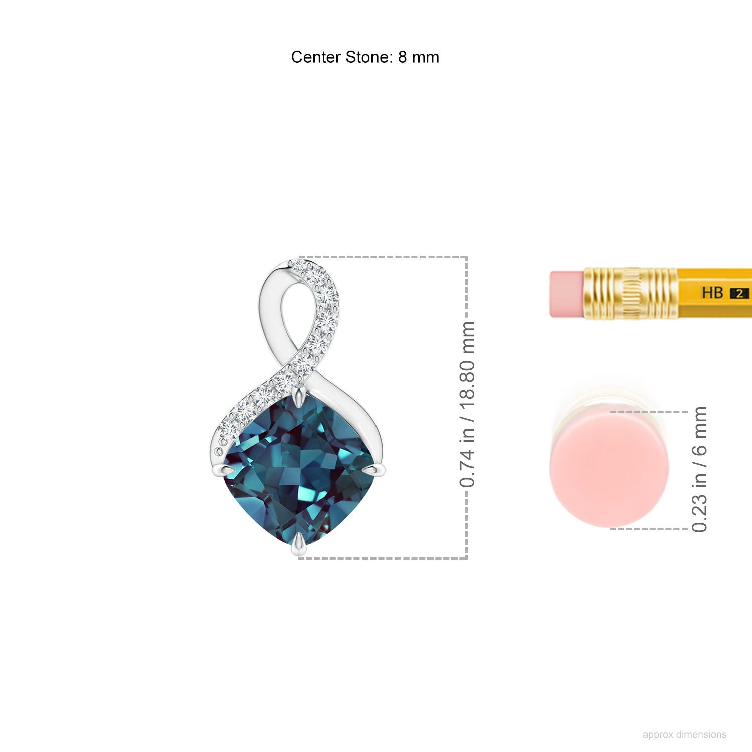 8mm Labgrown Claw-Set Lab-Grown Alexandrite Infinity Pendant with Diamonds in White Gold - ruler