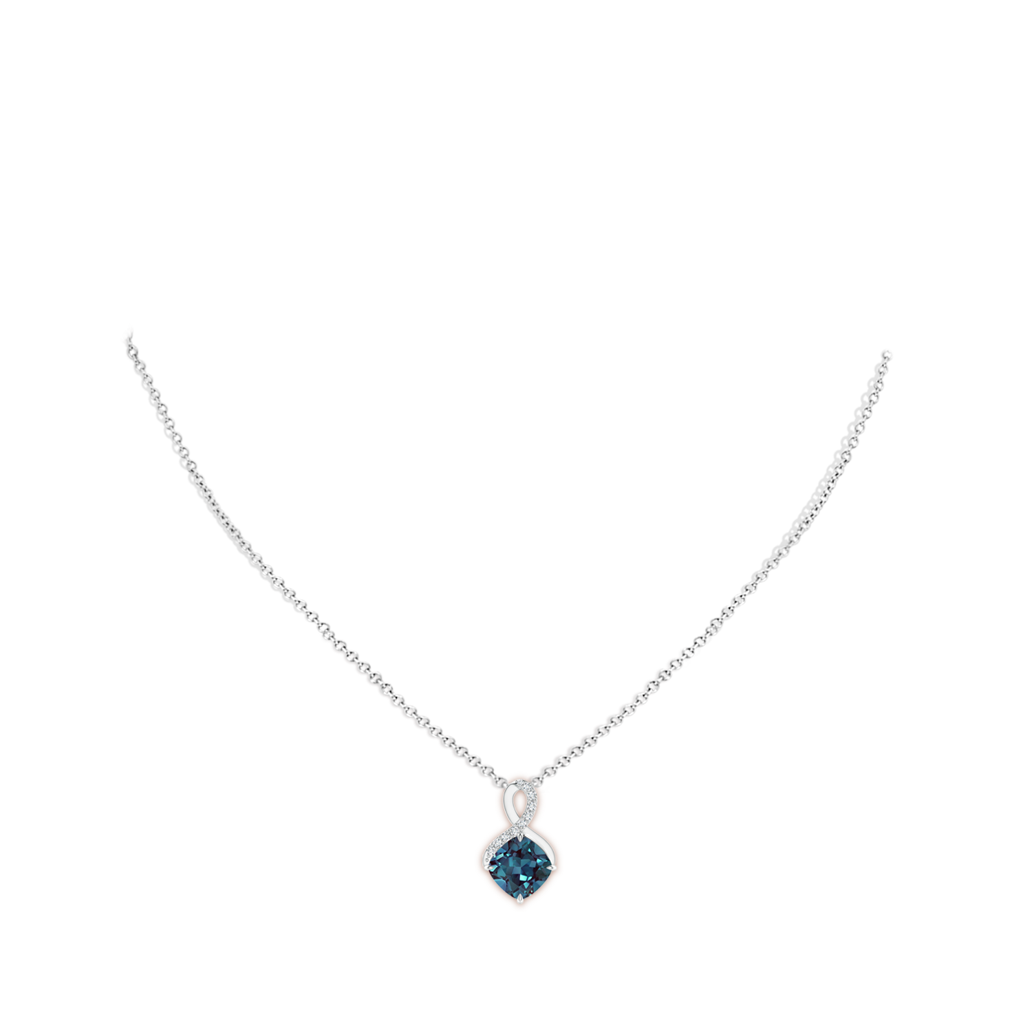 8mm Labgrown Claw-Set Lab-Grown Alexandrite Infinity Pendant with Diamonds in White Gold - body_neck
