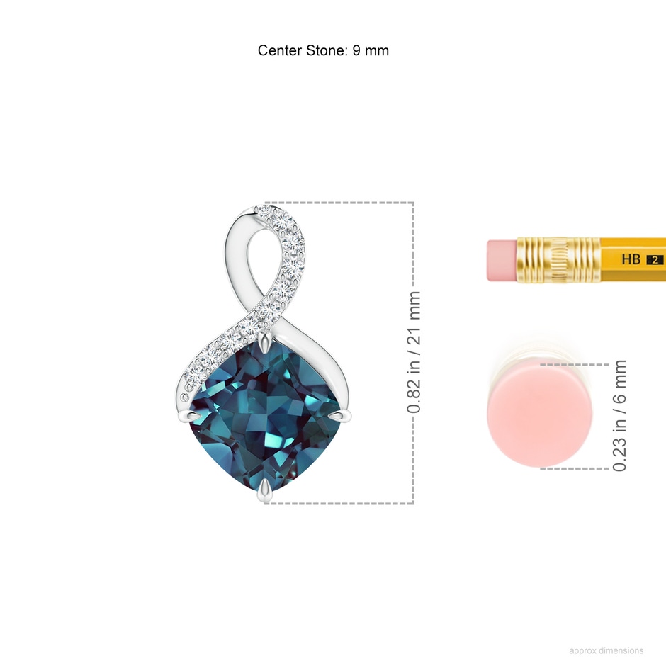 9mm Labgrown Claw-Set Lab-Grown Alexandrite Infinity Pendant with Diamonds in P950 Platinum ruler