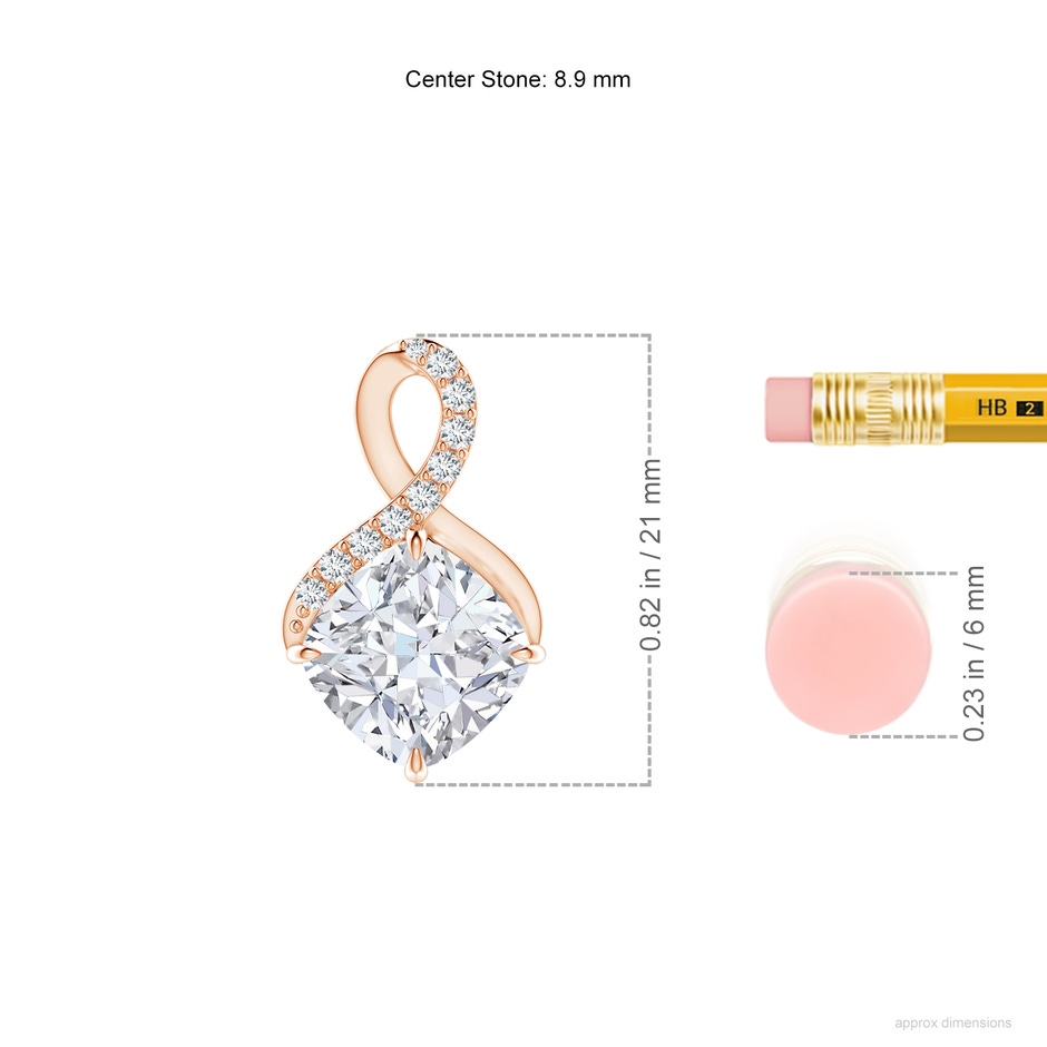8.9mm FGVS Lab-Grown Claw-Set Diamond Infinity Pendant with Diamond Accents in Rose Gold ruler