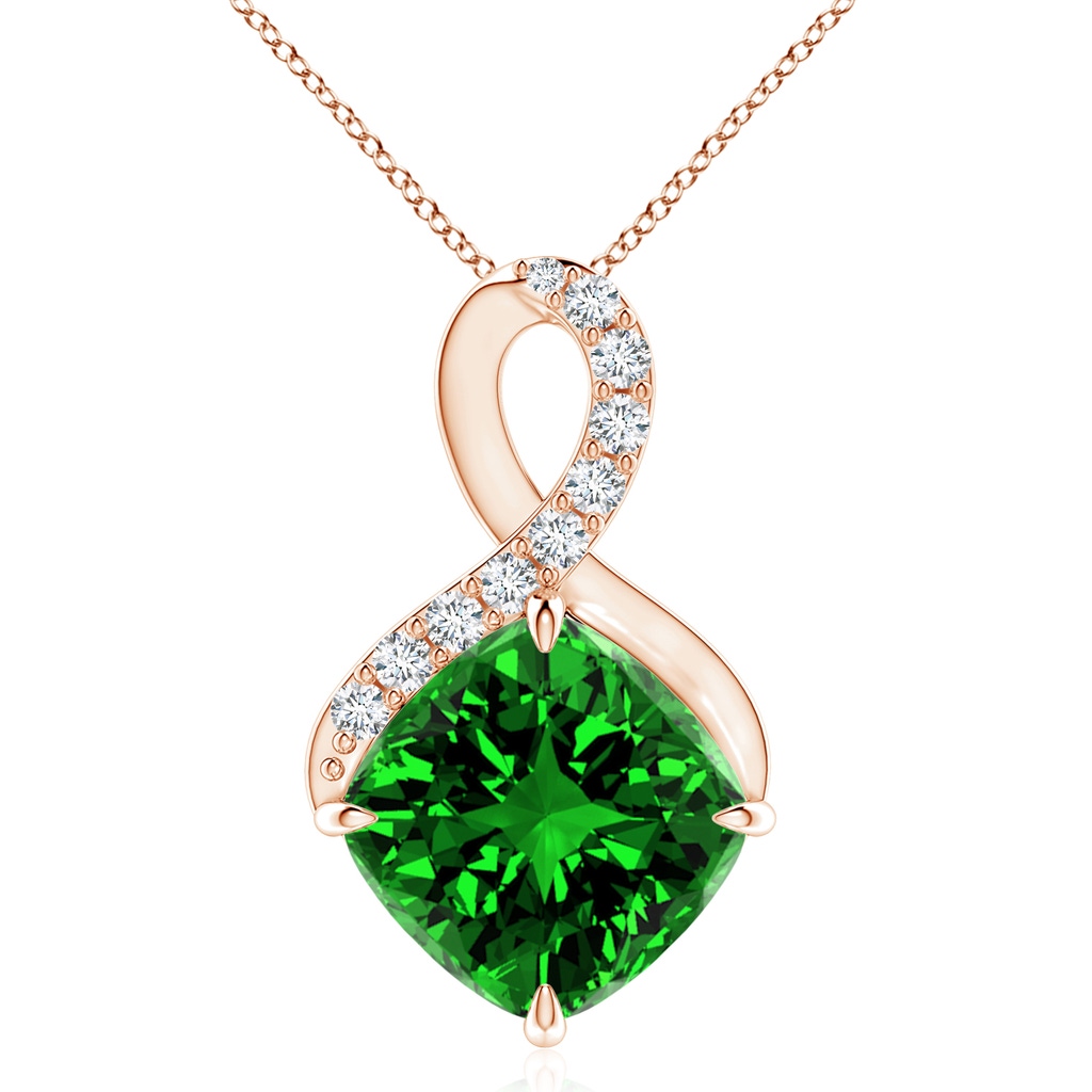 10mm Labgrown Lab-Grown Claw-Set Emerald Infinity Pendant with Diamonds in Rose Gold