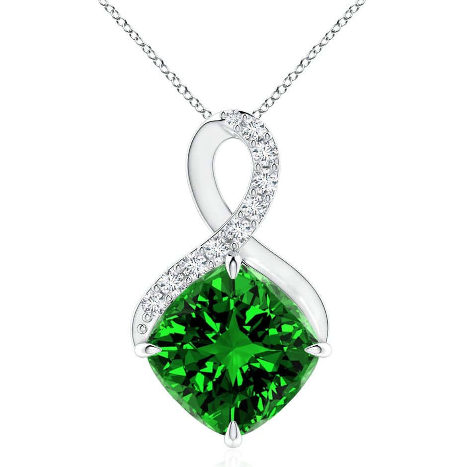 10mm Labgrown Lab-Grown Claw-Set Emerald Infinity Pendant with Diamonds in S999 Silver 