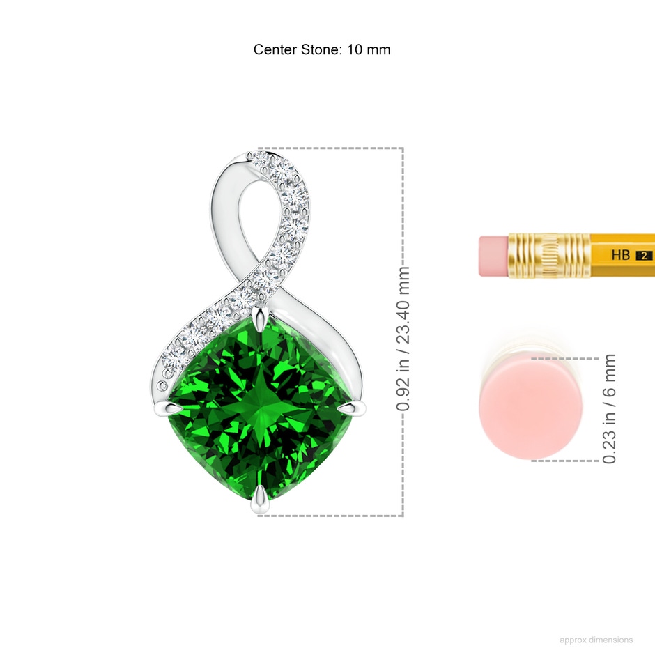 10mm Labgrown Lab-Grown Claw-Set Emerald Infinity Pendant with Diamonds in S999 Silver ruler