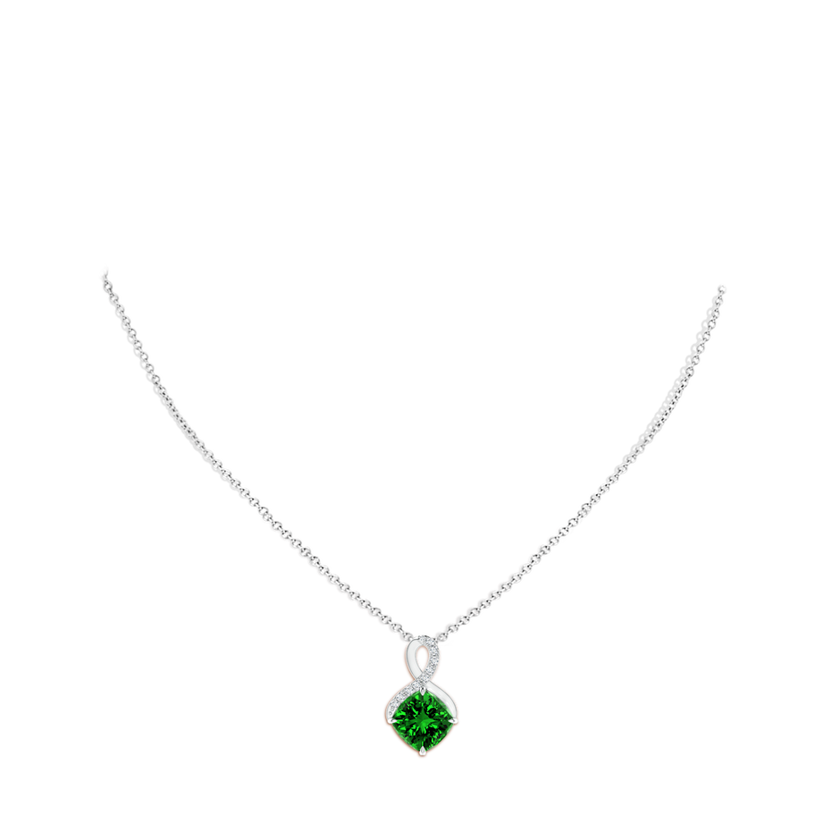 10mm Labgrown Lab-Grown Claw-Set Emerald Infinity Pendant with Diamonds in S999 Silver pen