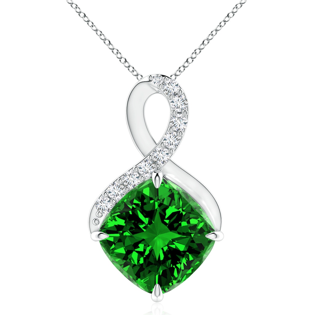 10mm Labgrown Lab-Grown Claw-Set Emerald Infinity Pendant with Diamonds in White Gold