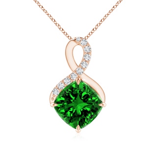 8mm Labgrown Lab-Grown Claw-Set Emerald Infinity Pendant with Diamonds in 10K Rose Gold