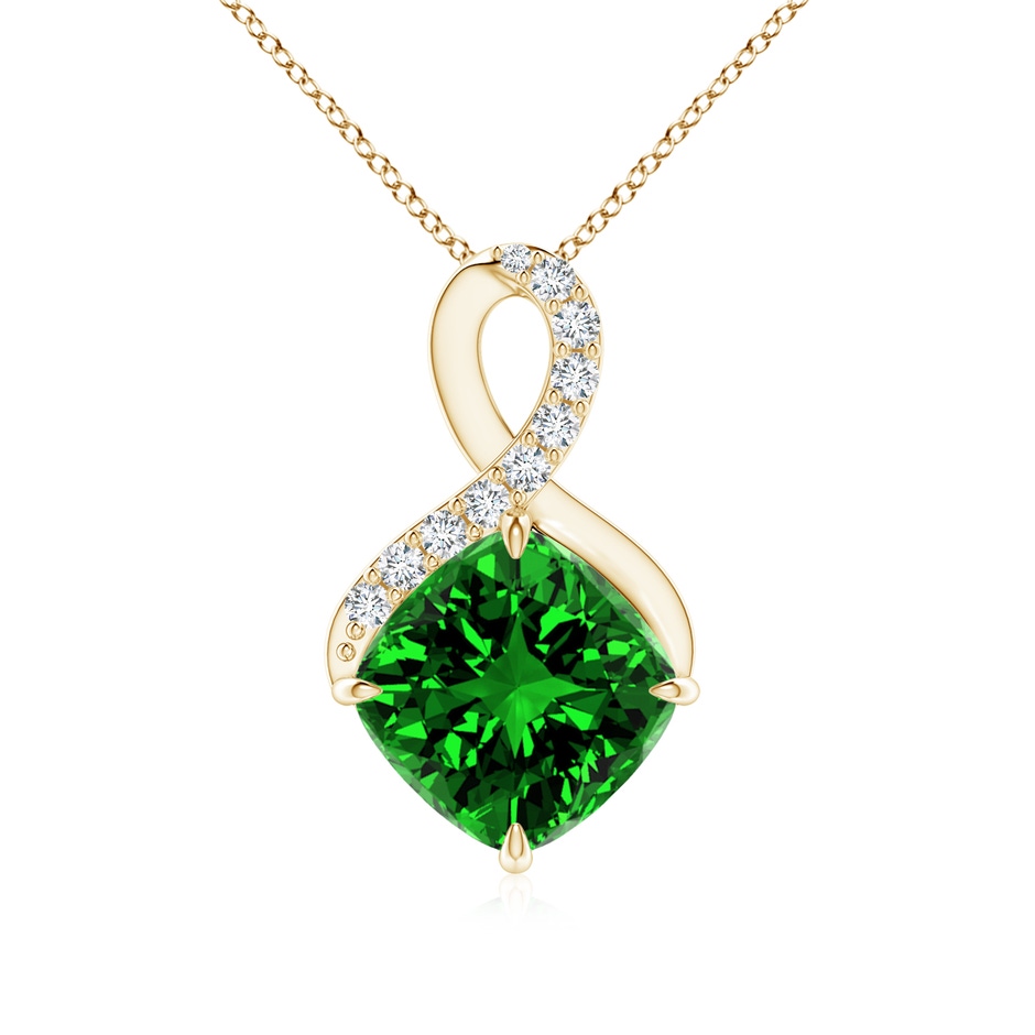 8mm Labgrown Lab-Grown Claw-Set Emerald Infinity Pendant with Diamonds in Yellow Gold 