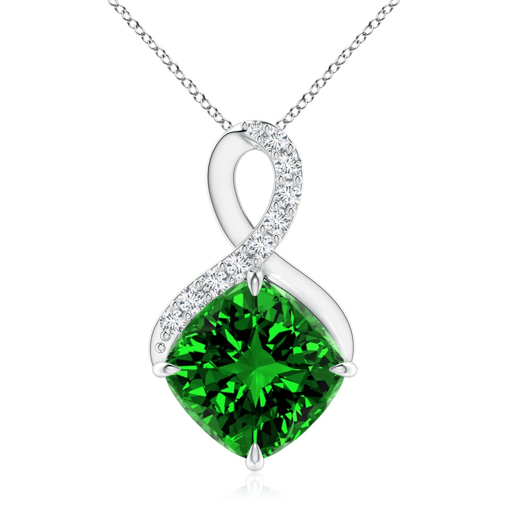 9mm Labgrown Lab-Grown Claw-Set Emerald Infinity Pendant with Diamonds in White Gold
