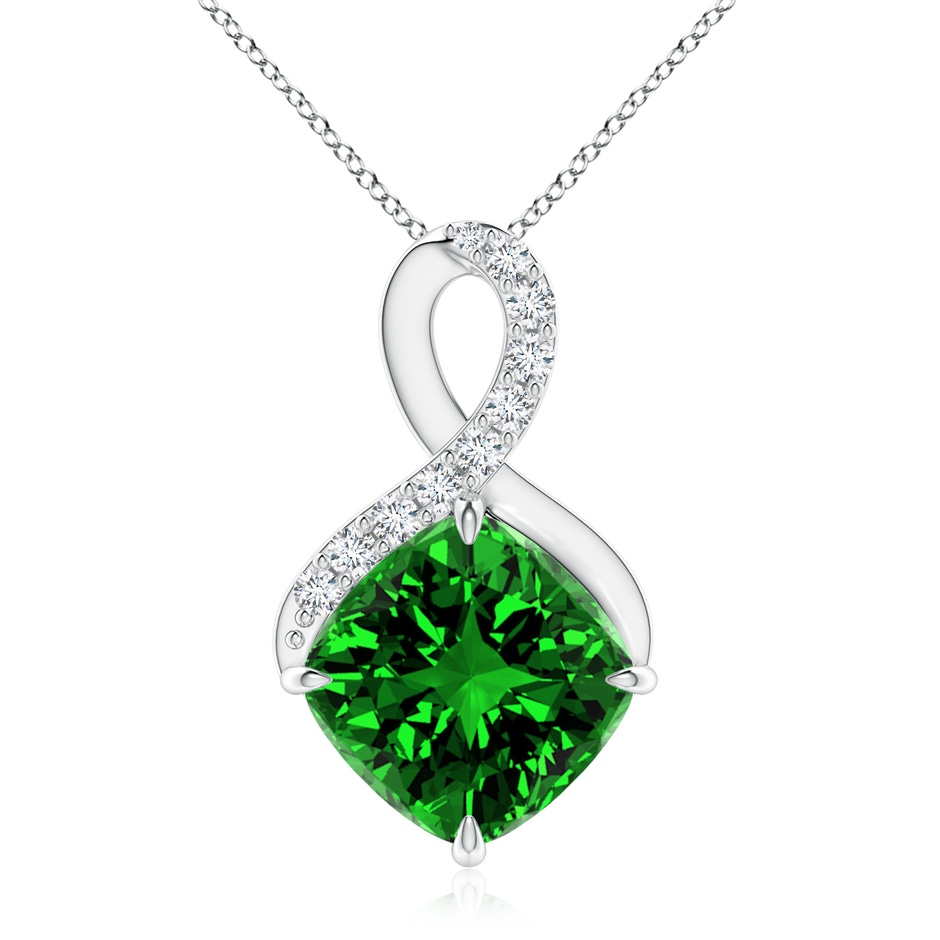 9mm Labgrown Lab-Grown Claw-Set Emerald Infinity Pendant with Diamonds in White Gold 