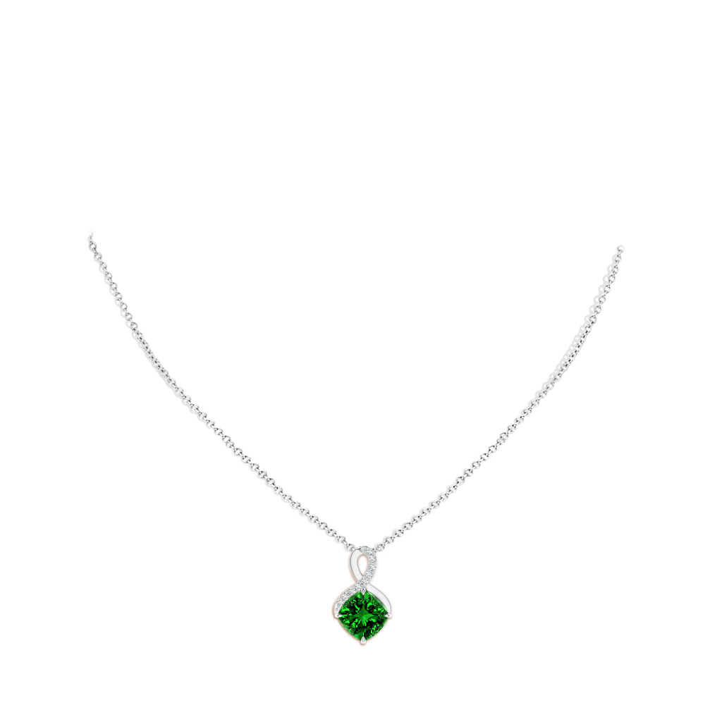 9mm Labgrown Lab-Grown Claw-Set Emerald Infinity Pendant with Diamonds in White Gold pen