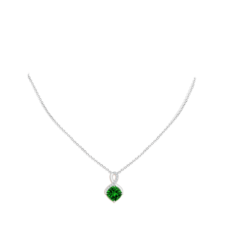 9mm Labgrown Lab-Grown Claw-Set Emerald Infinity Pendant with Diamonds in White Gold pen