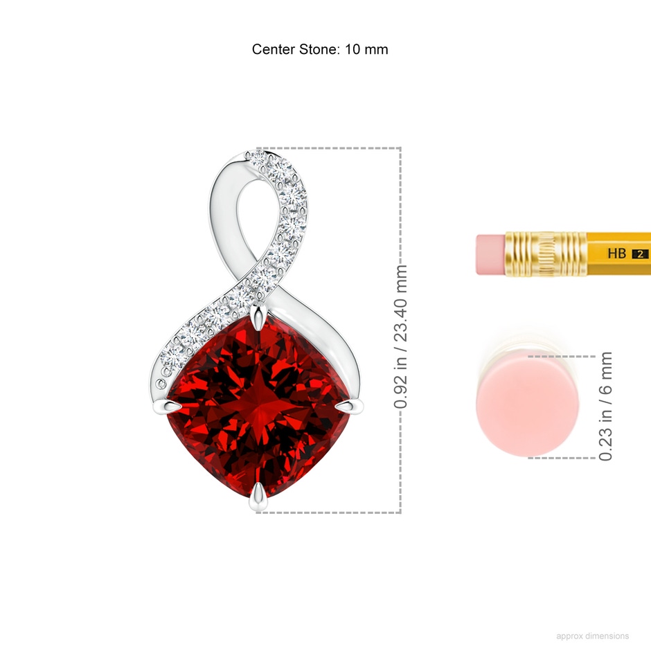 10mm Labgrown Lab-Grown Claw-Set Ruby Infinity Pendant with Lab Diamonds in P950 Platinum ruler
