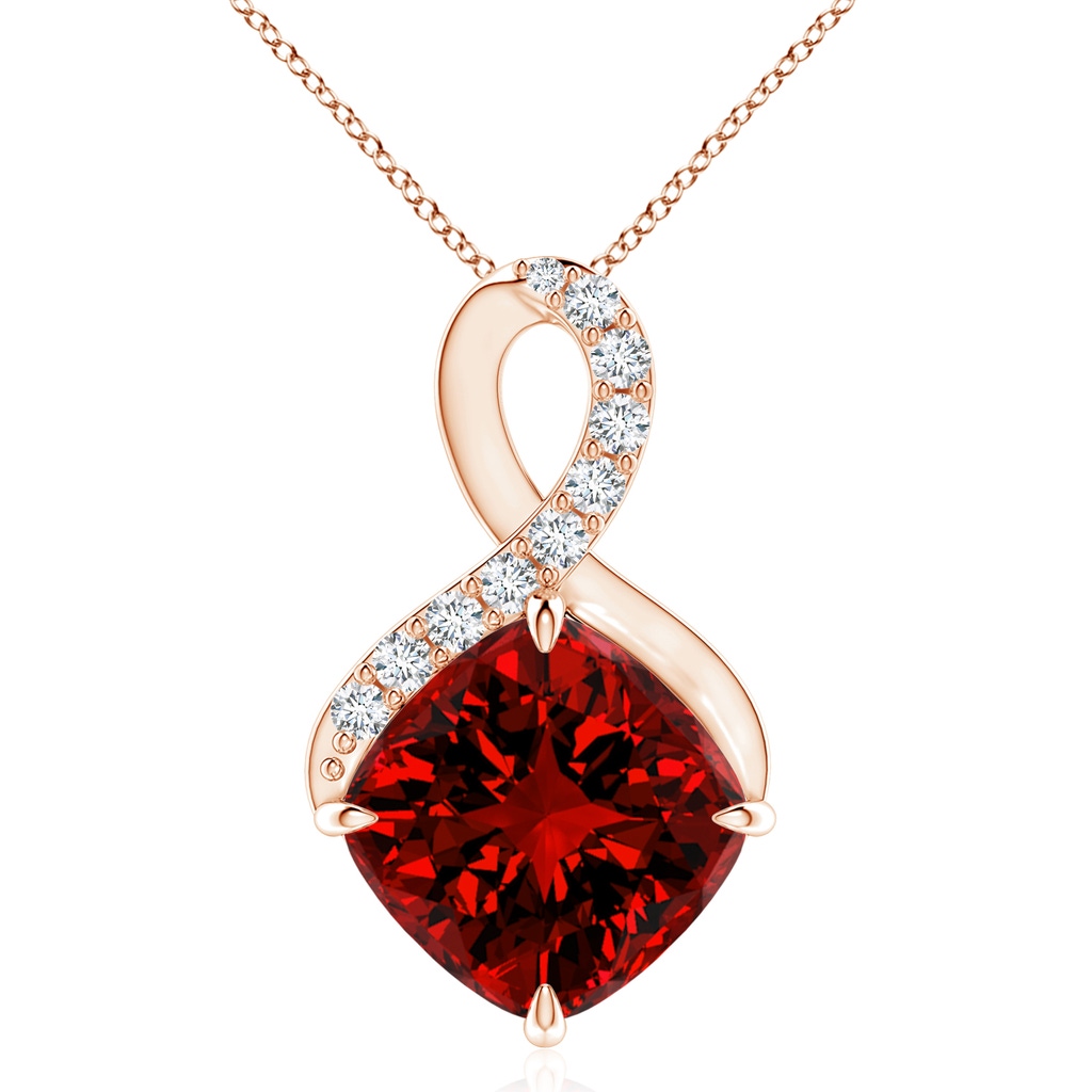 10mm Labgrown Lab-Grown Claw-Set Ruby Infinity Pendant with Lab Diamonds in Rose Gold