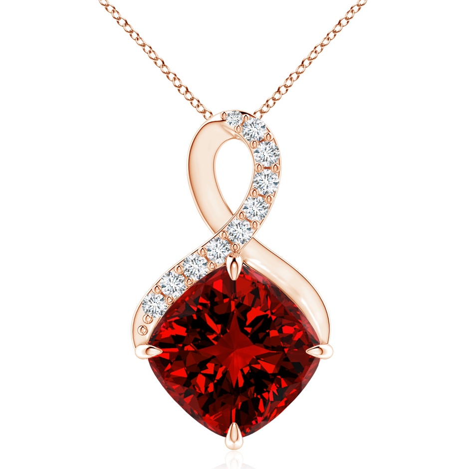 10mm Labgrown Lab-Grown Claw-Set Ruby Infinity Pendant with Lab Diamonds in Rose Gold 