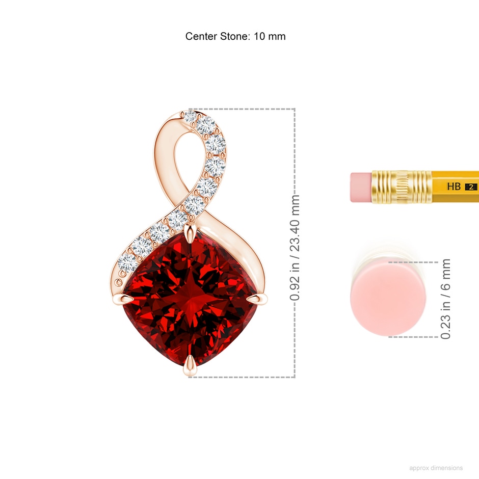 10mm Labgrown Lab-Grown Claw-Set Ruby Infinity Pendant with Lab Diamonds in Rose Gold ruler