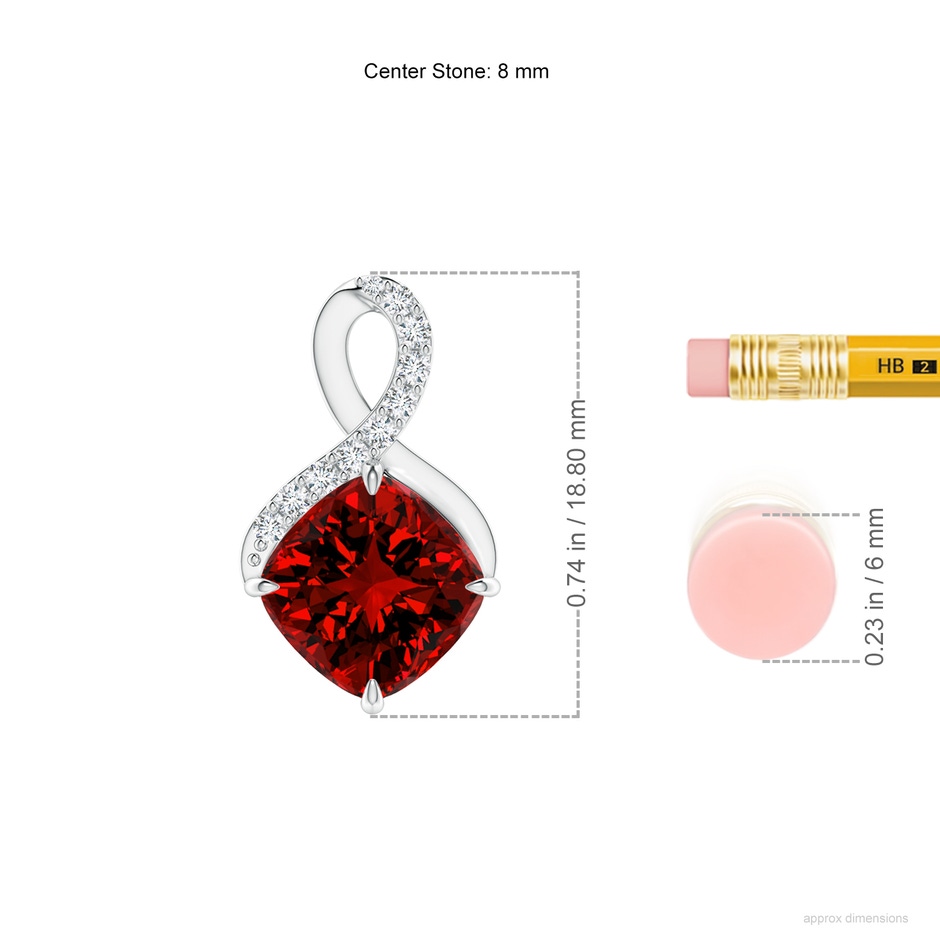 8mm Labgrown Lab-Grown Claw-Set Ruby Infinity Pendant with Lab Diamonds in S999 Silver ruler