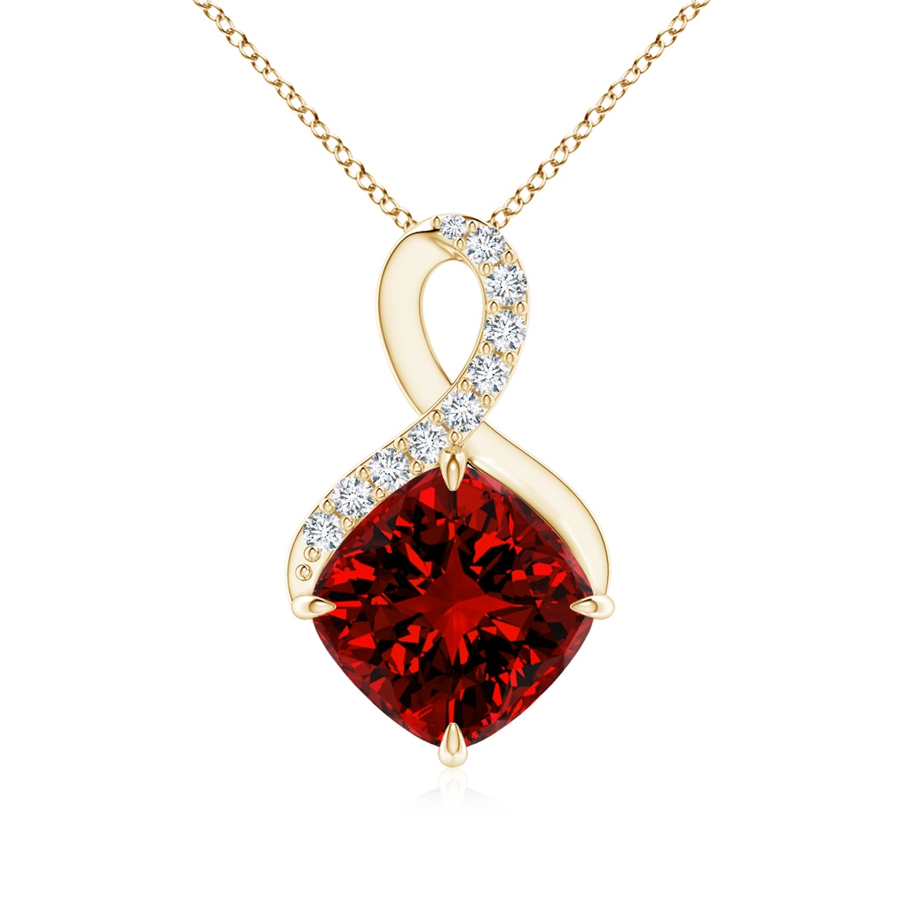 8mm Labgrown Lab-Grown Claw-Set Ruby Infinity Pendant with Lab Diamonds in Yellow Gold