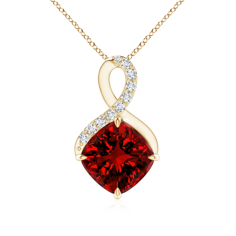 8mm Labgrown Lab-Grown Claw-Set Ruby Infinity Pendant with Lab Diamonds in Yellow Gold 