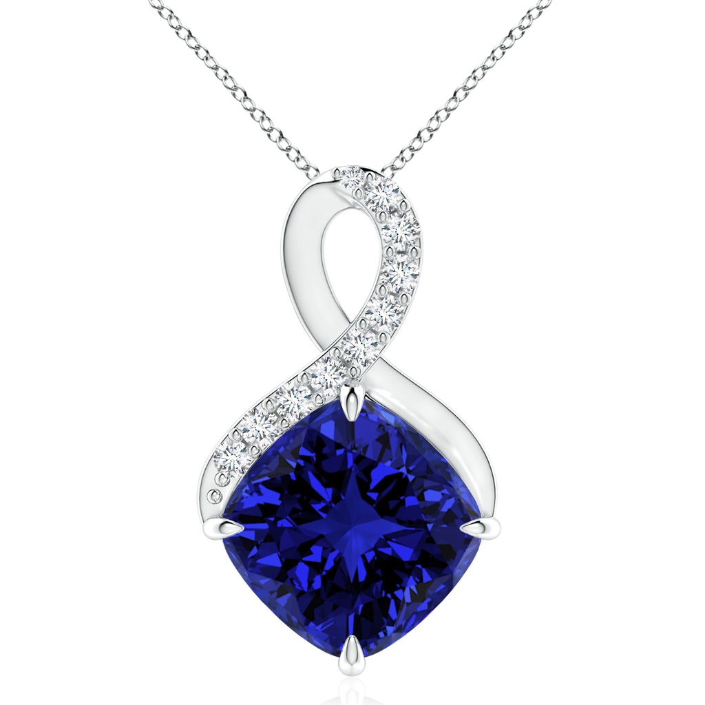 10mm Labgrown Lab-Grown Claw-Set Sapphire Infinity Pendant with Diamonds in S999 Silver
