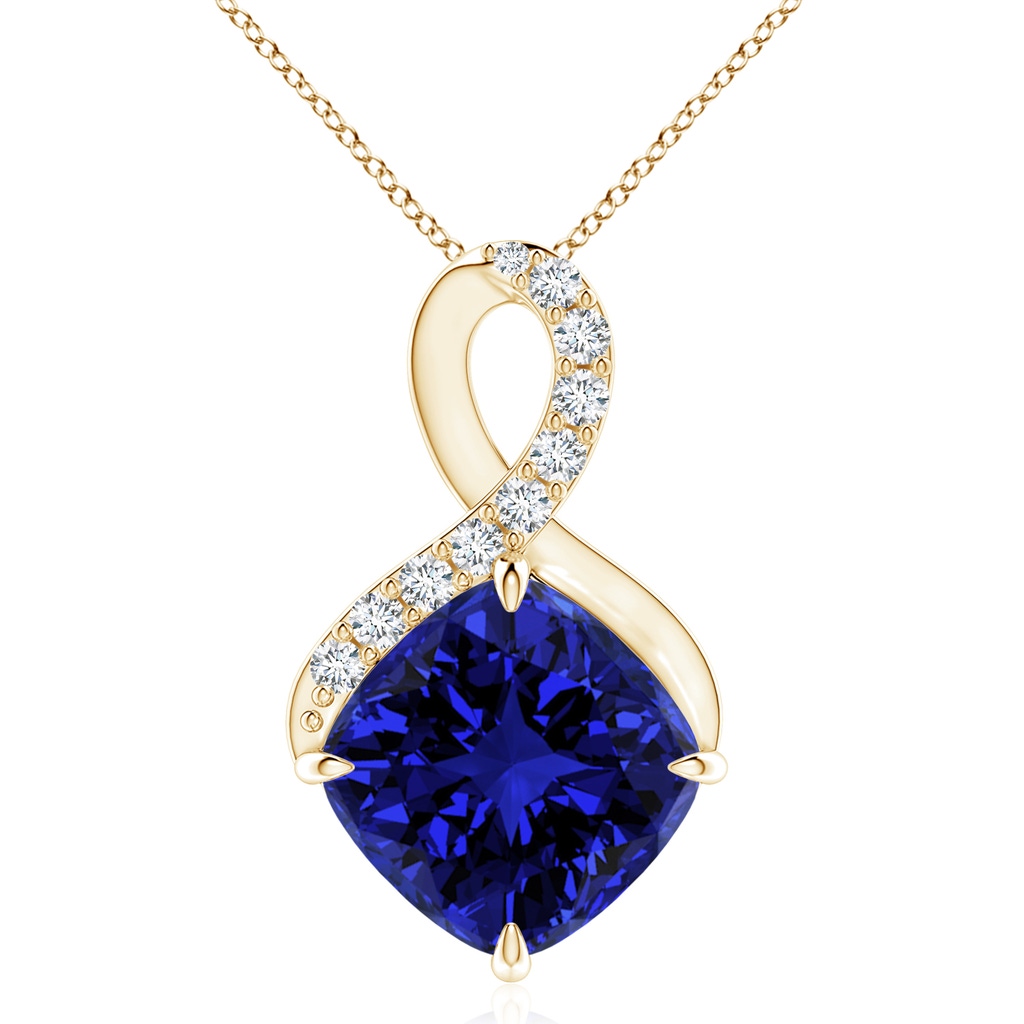 10mm Labgrown Lab-Grown Claw-Set Sapphire Infinity Pendant with Diamonds in Yellow Gold
