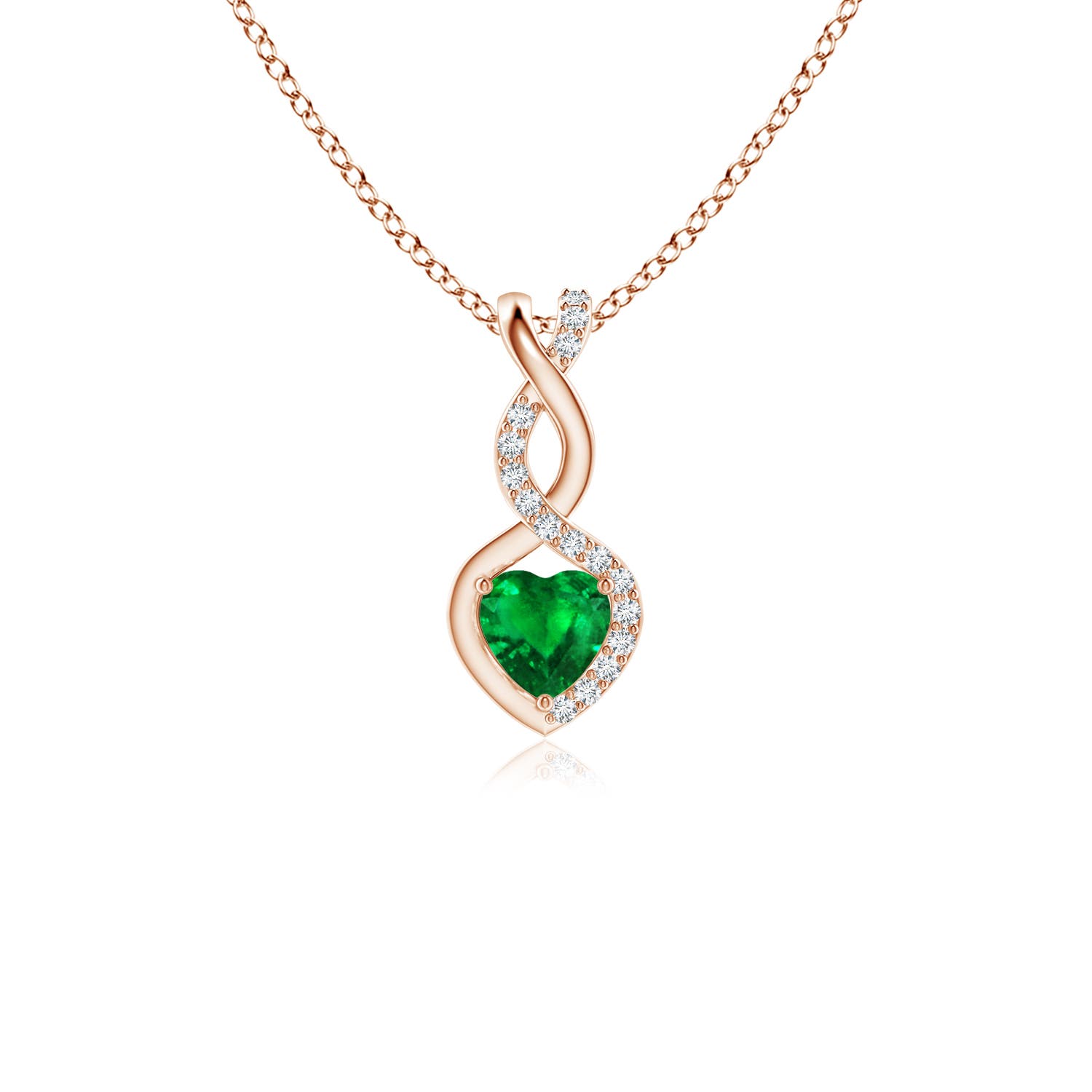 4mm Labgrown Heart-Shaped Lab-Grown Emerald Infinity Pendant with Diamond Accents in Rose Gold