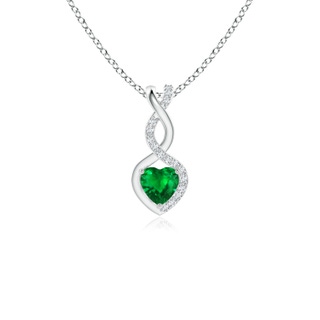 4mm Labgrown Heart-Shaped Lab-Grown Emerald Infinity Pendant with Diamond Accents in S999 Silver