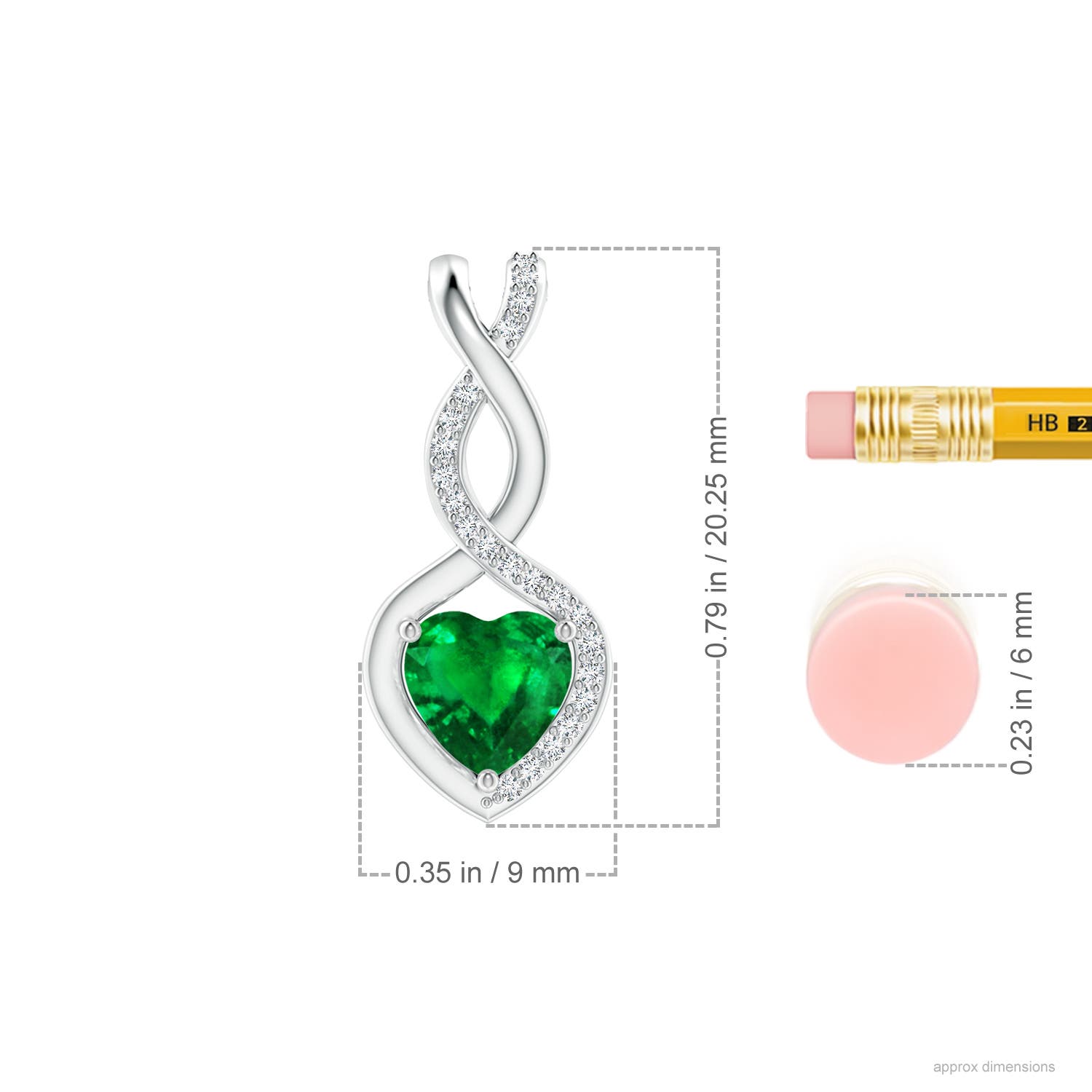 6mm Labgrown Heart-Shaped Lab-Grown Emerald Infinity Pendant with Diamond Accents in White Gold - ruler