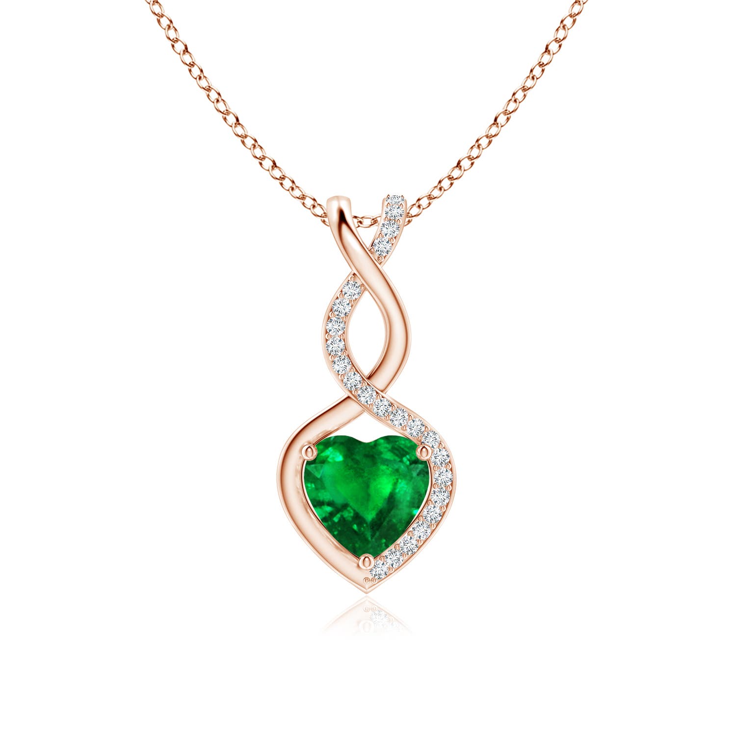 7mm Labgrown Heart-Shaped Lab-Grown Emerald Infinity Pendant with Diamond Accents in Rose Gold