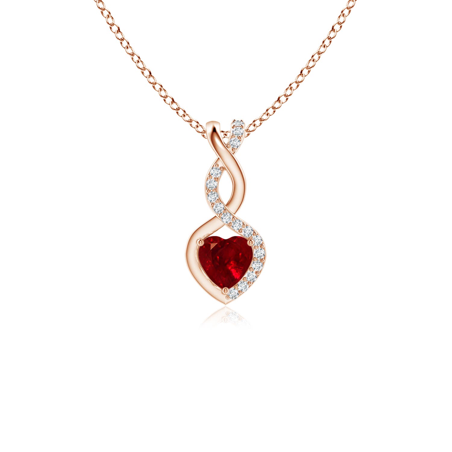 4mm Labgrown Heart-Shaped Lab-Grown Ruby Infinity Pendant with Diamond Accents in 18K Rose Gold