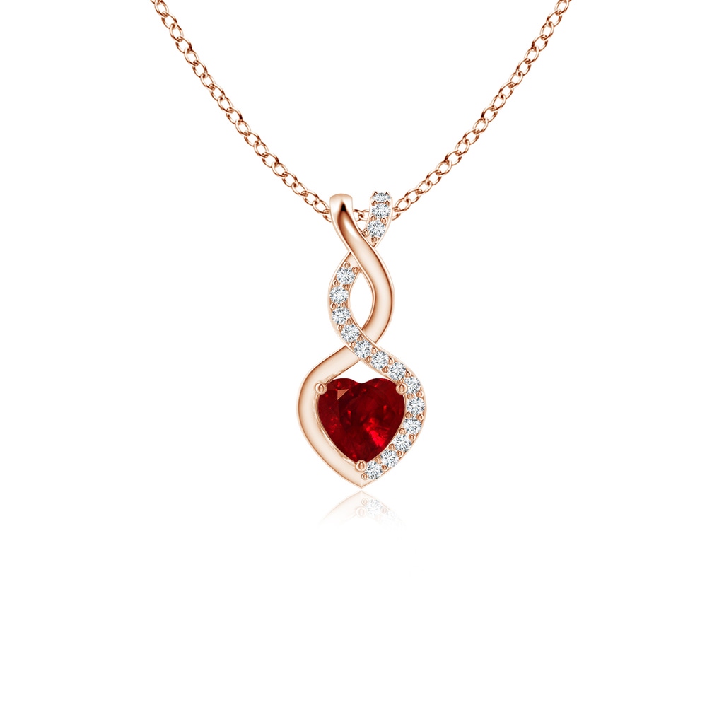4mm Labgrown Heart-Shaped Lab-Grown Ruby Infinity Pendant with Diamond Accents in Rose Gold