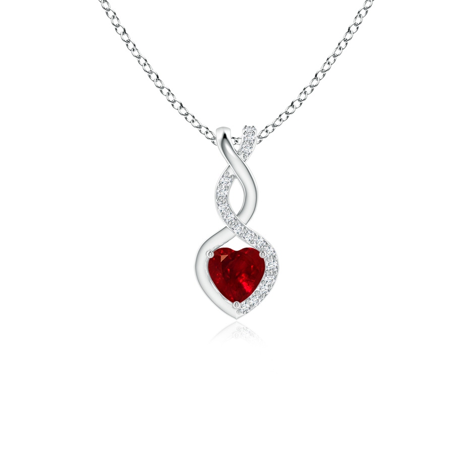 4mm Labgrown Heart-Shaped Lab-Grown Ruby Infinity Pendant with Diamond Accents in S999 Silver 