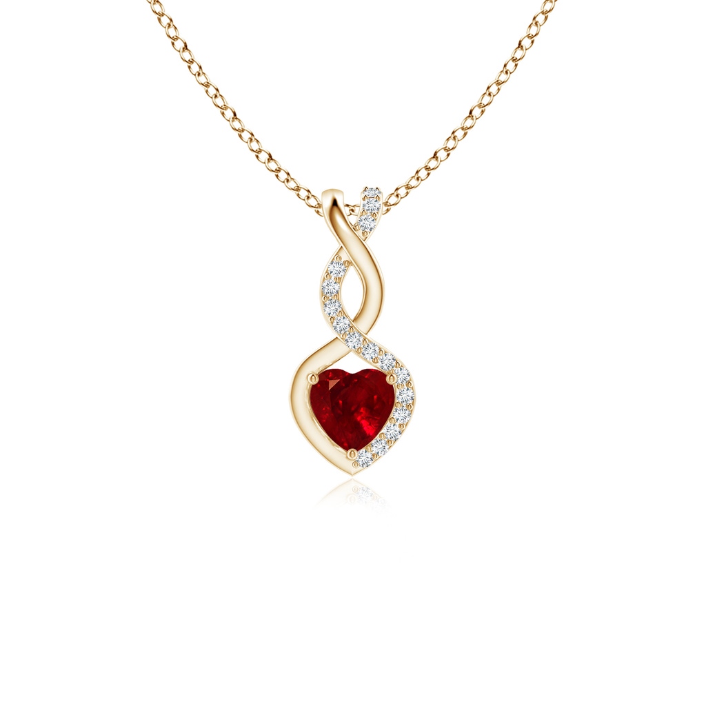 4mm Labgrown Heart-Shaped Lab-Grown Ruby Infinity Pendant with Diamond Accents in Yellow Gold