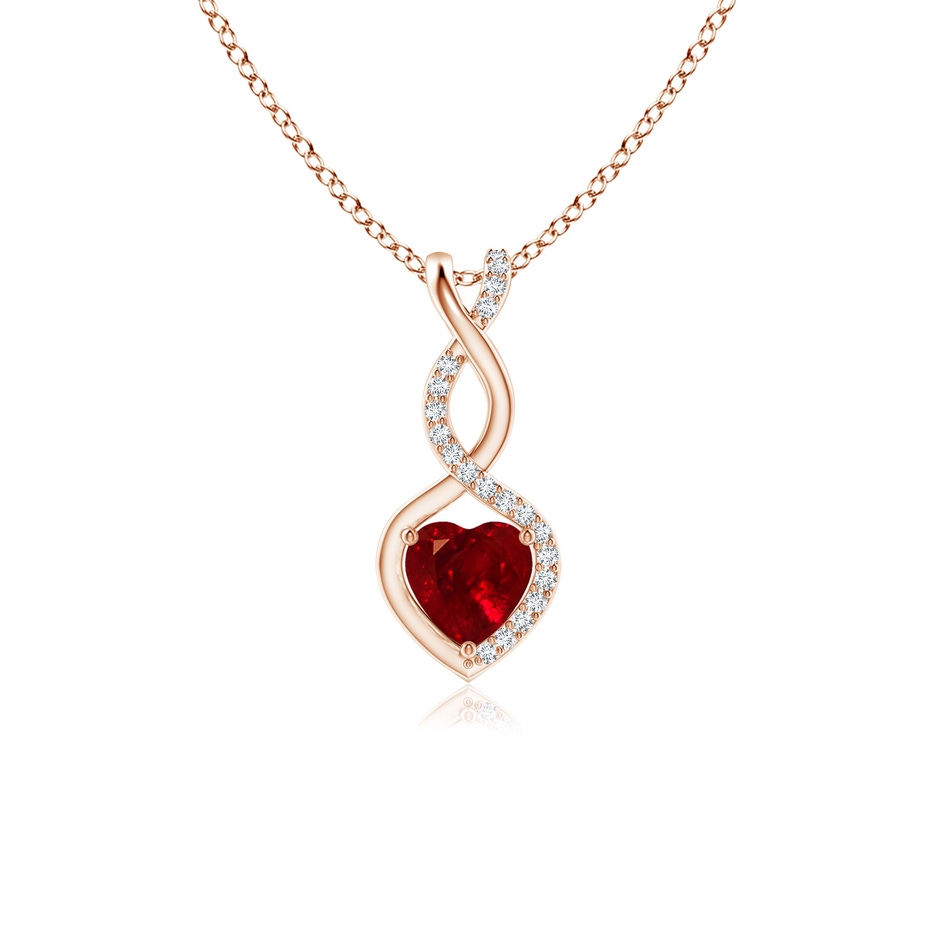 5mm Labgrown Heart-Shaped Lab-Grown Ruby Infinity Pendant with Diamond Accents in 18K Rose Gold 