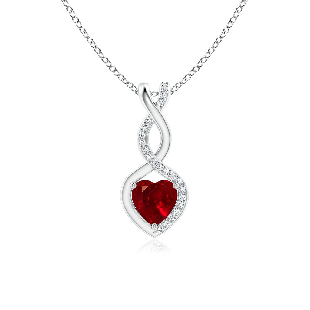 6mm Labgrown Heart-Shaped Lab-Grown Ruby Infinity Pendant with Diamond Accents in White Gold